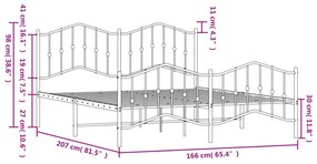 fekete fém ágykeret fej- és lábtámlával 160 x 200 cm