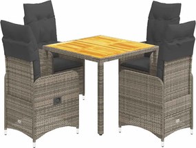 vidaXL 5 részes szürke polyrattan kerti bisztrógarnitúra párnákkal