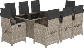 vidaXL 9részes világosszürke polyrattan kerti étkezőgarnitúra párnával