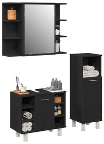 Fürdőszoba bútor szett 3 darabos Fekete tölgy Szerelt fa