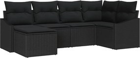 vidaXL Kert étkező szett 6 pcs Fekete Poli rattan és porfestett acél