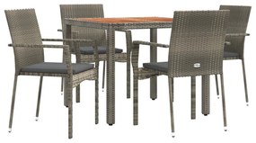 5 részes szürke polyrattan kerti étkezőgarnitúra párnával