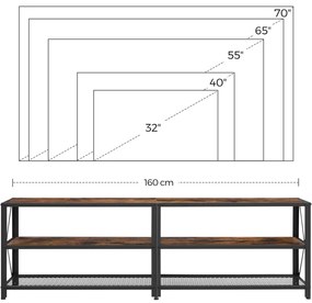 TV állvány, polcokkal, rusztikus barna 160x39x52cm