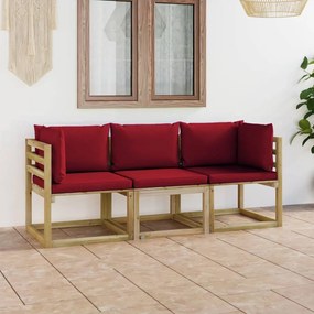 vidaXL háromszemélyes kerti kanapé bordó párnákkal
