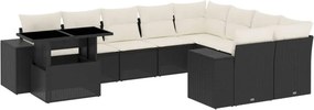 vidaXL 10 részes fekete polyrattan kerti ülőgarnitúra párnákkal