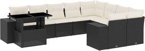 vidaXL 10 részes fekete polyrattan kerti ülőgarnitúra párnákkal