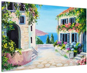 Kép - görög utca, olajfestmény (90x60 cm)