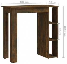 füstös tölgy színű szerelt fa bárasztal polccal 102x50x103,5 cm