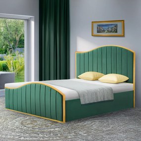 Ágy ráccsal, 160x200, zöld Velvet szövet/gold arany króm, GEORGIA