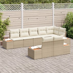 8 részes kerti kanapészett párnákkal, bézs poly rattan akáciával
