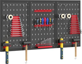 HOMCOM fali szerszámtároló rendszer 60 x 40 cm, 28 részes szerszámtartó akasztókkal és rekeszekkel, fekete/piros | Aosom