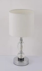 Globo 24136T Asztali lámpa króm, textil fehér, üveg-kristály, áttetsző, kapcsolóval, Ø:210, M:470, izzó nélkül 1xE14 40W 230V