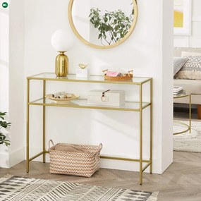 Konzolasztal egy alsó polccal edzett üveglappal, arany 100x35x80cm