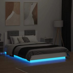 fehér ágykeret fejtámlával és LED-világítással 140 x 190 cm