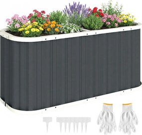 Outsunny horganyzott acél emelt magaságyás, 136 x 53 x 61 cm — extra mély, biztonsági élekkel, növénycímkékkel és kesztyűvel, nyitott aljú, könnyű öss