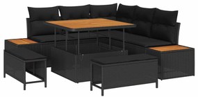 vidaXL Kerti Kanapé Szett 8 pcs Fekete polirattan