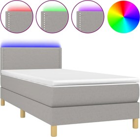 vidaXL világosszürke szövet rugós és LED-es ágy matraccal 90x190 cm