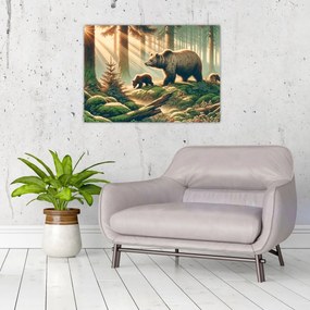 Üveg kép - Medvék az erdőben (70x50 cm)