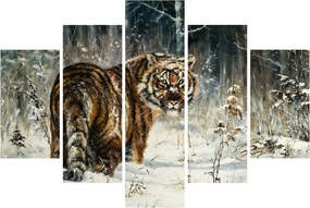 Kép - tigris a havas erdőben, olajfestmény (150x105 cm)