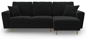 Fekete bársony kinyitható tárolóhelyes sarokkanapé Kyoto – Cosmopolitan Design