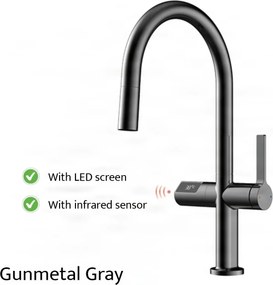 Konyhai csaptelep ELITE EDITION KSS1700 kihúzható zuhanyfejjel, LED-kijelzővel és érintésmentes érzékelővel, több színváltozatban — Szürke — Igen