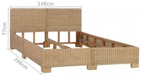 kézzel font valódi rattan ágykeret 140 x 200 cm
