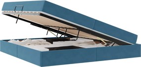vidaXL Ágy tárolóval és matraccal Sötét kék 200 x 200 cm Bársony