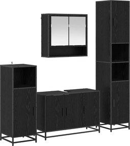 vidaXL Fürdőszoba bútor szett polcokkal 4 pcs Fekete tölgy Faanyag