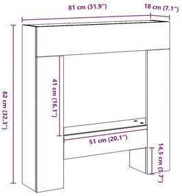 betonszürke szerelt fa kandallóburkolat 81 x 18 x 82 cm