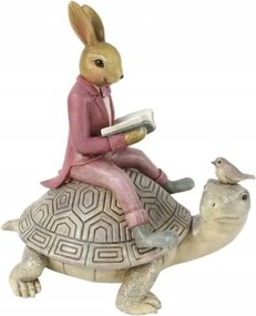 Clayre &amp; Eef dekoráció ülő nyúl egy könyvvel egy teknősön 17 cm