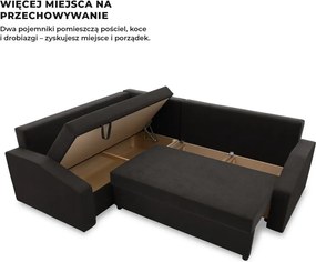 Grande Plus sarokkanapé, baloldali, szövet anyag, fekete