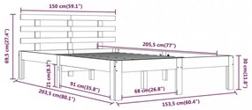 King Size szürke tömör fa ágykeret 150 x 200 cm