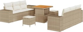 vidaXL Kerti Kanapé Szett párnával 9 pcs Beige és krém Poly Rattan