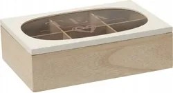 Teásdoboz üveg fedél teáskanna barna Mdf 24x16,5x7 cm 1db