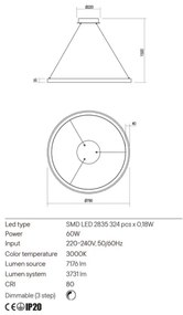 Redo 01-2676-LED Dimmelhető csillár zsinóron ICONIC LED/60W/230V átm. 78 cm arany