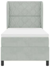 Boxspring Ágy Matrac Púder Szürke 90x190 cm Bársony