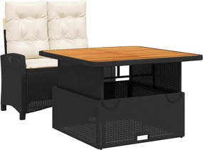 vidaXL 2 részes fekete polyrattan kerti étkezőgarnitúra párnával