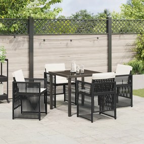 5 Darabos Kerti Étkező Garnitúra Párnákkal Fekete Poly Rattan