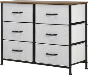 HOMCOM Fiókos tálalószekrény, 6 fiókos, szövet fiókos, 80 x 30 x 62,5 cm, barna-fekete