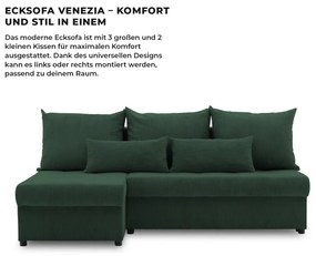 Venezia sarokkanapé, kordbársony, univerzális oldal, hab töltet, zöld