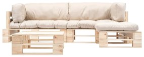 vidaXL 4 darabos kerti fa raklap nyugágyszett homokszínű párnákkal