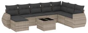 9 részes világosszürke polyrattan kerti ülőgarnitúra párnával