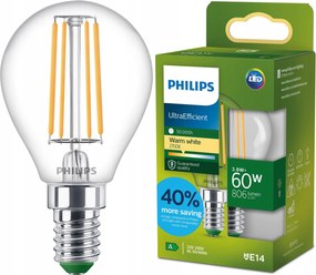 Led izzó E14 Golyó P45 3.8W 60W 806lm 212lm/W 2700K A-osztály Philips