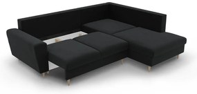 Fekete bársony kinyitható tárolóhelyes sarokkanapé (jobb oldali-L alakú) Kyoto – Cosmopolitan Design