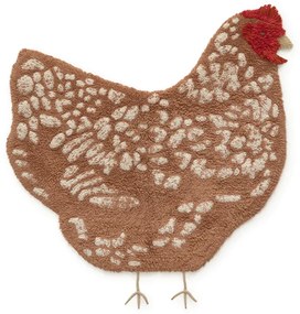 Barna mosható kézi szövésű pamut gyerek szőnyeg 110x100 cm Chicken – Lorena Canals