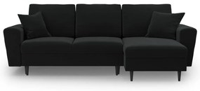 Fekete bársony kinyitható tárolóhelyes sarokkanapé Kyoto – Cosmopolitan Design