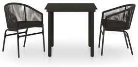 vidaXL 3 részes fekete kerti étkezőgarnitúra