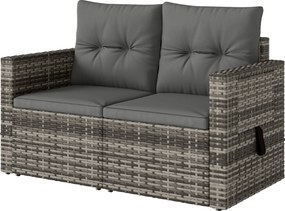 2 személyes kerti rattan kanapé párnákkal — átalakítható, kihúzható oldaltálcákkal, időjárásálló, világosszürke szintetikus rattan | Aosom