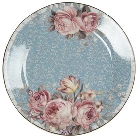 Vintage kék rózsaszín virágos porcelán desszertes tányér Ø 18 CM