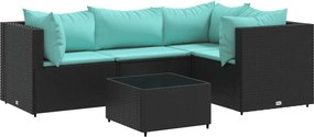 vidaXL 5 részes fekete polyrattan kerti ülőgarnitúra párnákkal